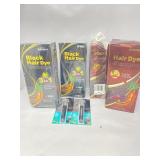 Black and brown shampoo hair dye and 2 black root