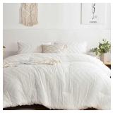 White Comforter Set Queen Size, 3pc Boho Tufted