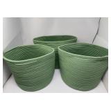 3pc green woven storage baskets 11ï¿½ tall Like New