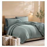 Monbix Queen Comforter Set - 7 Pieces Sage Green