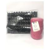 Black Venice lace trim 4.6y,macrame cord rose red