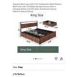 King Size Bed Frame with 2-Tier Headboards, Metal