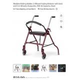 New Medline Rolling Walker, 2-Wheel Folding