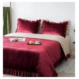 Velvet Duvet Cover Set Retro Ruffle Flounces Trim