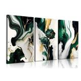 New 3Pcs Framed Emerald Green Wall Art, Modern