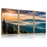 LHIUEM Large Nature Mountain Sunrise Framed Canvas