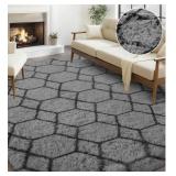 Shag Geometric Area Rug, 9ft x 7 ft Soft Fluffy