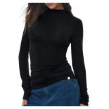Women's Mock Turtle Neck Long Sleeve Shirts Merino