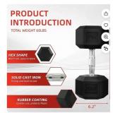 Rubber Hex Dumbbells, 30 lbs Pair, Black. In good