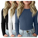 Medium 3 Pack Girls Long Sleeve Shirts Ribbed Knit