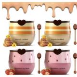 New 4PCS Strawberry & Bee Lip Balm Honey Pot,