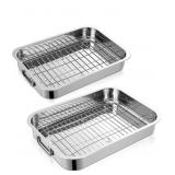 2 Set Stainless Steel Roasting Pan with Rack and