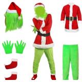 New XL Green Costume Adult Set Green Christmas Mas