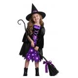 Witch Costume for Girls, Light-Up Purple Dress wit