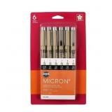 Lot of 6, Pigma 6ct Micron Drawing Pens Black Tone