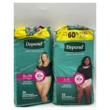 Lot of 2 Depends for Women, Maximum Strength, One