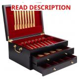 3 Layers Wooden Silverware Chest, Felt Lined Flatw