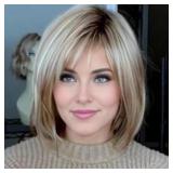 RENERSHOW Layered Blonde Bob Wigs for White Women