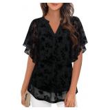 Large Timeson Women's Short Sleeve V Neck Blouses
