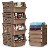 Skywin Stackable Storage Bins for Pantry (Brown) -