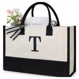 TOPDesign Personalized Initial Canvas Beach Bag, M