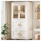 Wide Folding Wardrobe with Wheels & Magnetic Door,