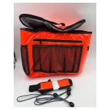 Small bright orange cooler bag with mesh pockets,