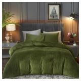 Ivellow Velvet Duvet Cover Queen Set Sage Green Co