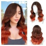 Ombre Orange Medium Length Wigs for Women 18 Inch