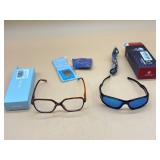 Polarized black sunglasses and one pair of blue li