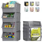 TidyFriend 4 Pack Stackable Storage Bins Open Fron