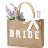 Wedding Bride Bag Natural Jute Tote with Ribbon Br