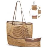 Mesh Beach Tote Bag Packable,2026 New 2-in-1 Large