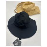 Lot of 2 Unisex Sun Hats, Black & Woven Tan Design