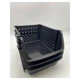 Set Of 3 Stackable Storage Baskets Black