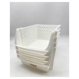 Set Of 4 Stackable Stoarge Baskets White