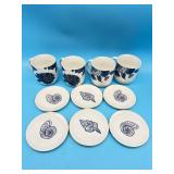 4pc floral 16oz mugs and 6pc small seashell plates