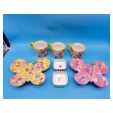 Floral and Butterfly Lot- 3pc 18oz mugs, 2pc small