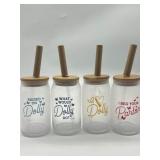 Lot of 4 Glass Straw Bamboo Lid Dolly Parton Glass