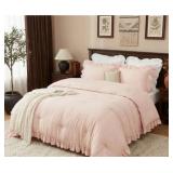 3 PCs Queen Size Pink Ruffled Bedding Set, Include