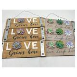 Lot of 6 Wooden Sign Decor Succulent Design