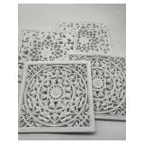 Lot of 4, Size 12 x 12 Inches White Patterned Wood