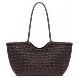 Brown Retro Tote Bag Pleather Woven