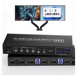HDMI KVM Switch 2 Montiors 2 Computers USB 3.0, 4K
