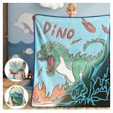 50 x 60 Inches Glow in The Dark Dinosaur Throw Bla