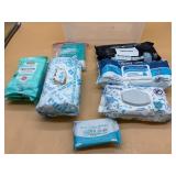 Various wipes with plastic bin included