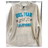 Size large heather gray pullover hoodie featuring