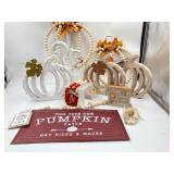 Large fall lot decor , 3 wooden pumpkins , one woo