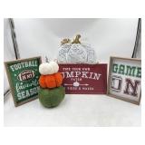 Fall and football home decor lot, 2 wooden footbal