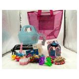 Kid lot - beach/pool pink mesh bag , blue plastic